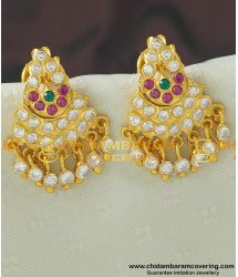 ERG432 - Traditional Panchaloha Multi Stone Big Stud Earrings Impon 5 Metal Jewellery Buy Online