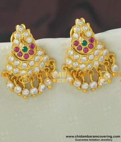 ERG432 - Traditional Panchaloha Multi Stone Big Stud Earrings Impon 5 Metal Jewellery Buy Online