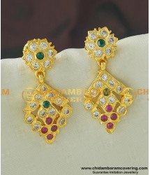 ERG433 - Stunning Gold Multi Stone Danglers Gold Plated Impon Earring Design for Girls