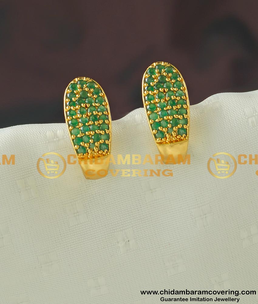 ERG438 - Stylish Emerald Green Stone Stud Design J Shape Earring for Girls