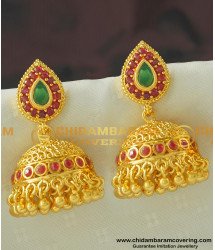 ERG444 - Latest Gold Antique Design One Gram Gold Stone Umbrella Jhumkas Earring Indian Jewelry Online