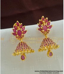 Erg446 - Unique Collection Full Ruby Stone One Gram Gold Party Wear Jhumkas Online