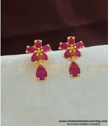 ERG447 - Cute Small High Quality Full Ruby Stone Floral Design Earring for Girls
