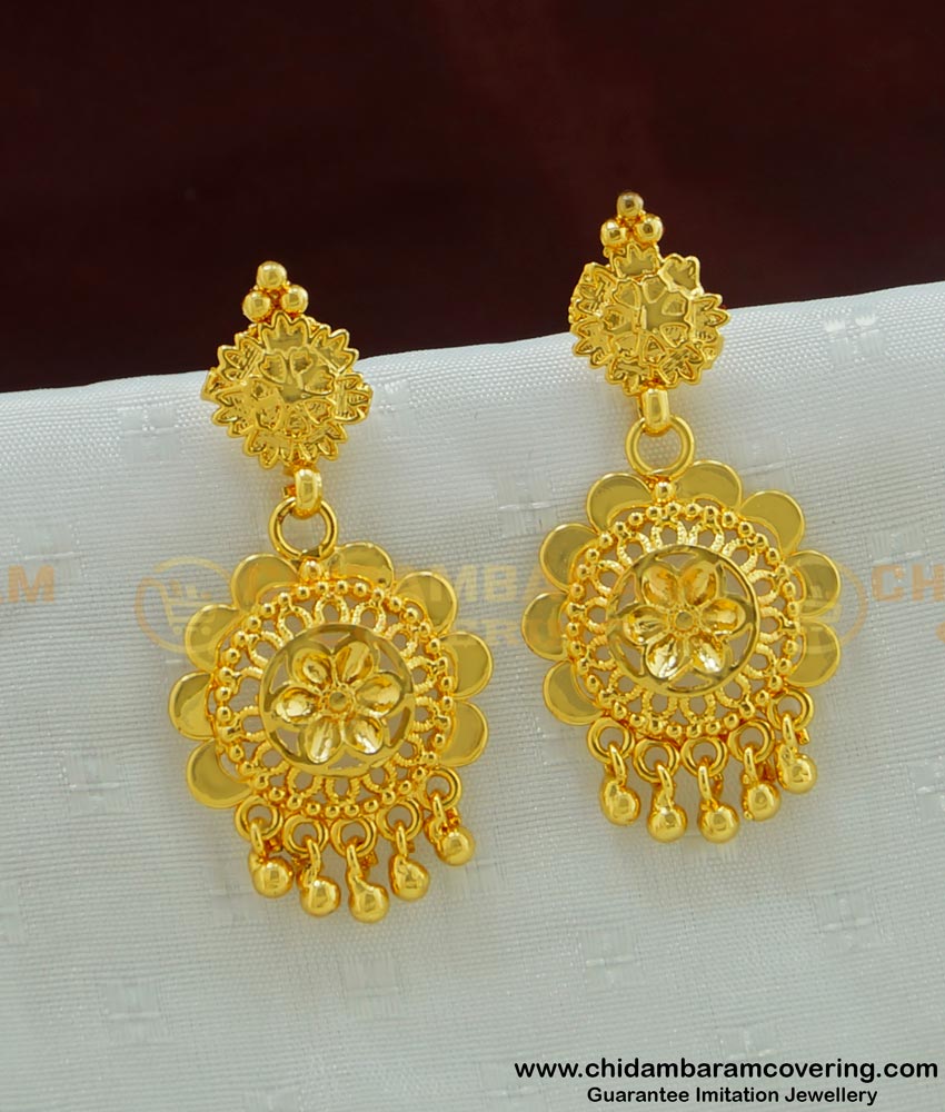 ERG456 - Beautiful Look Flower Design Gold Earring Type Danglers One Gram Gold Jewellery