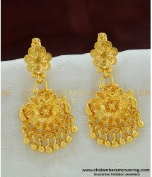 ERG458 - New Gold Look Designer Floral Pattern Long Dangler Earring Buy Indian Jewellery Online