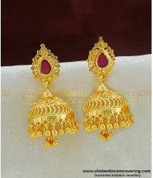 ERG460 - Traditional Ruby Stone Bridal Wear Gold Covering Jhumkas Designs Online Shopping