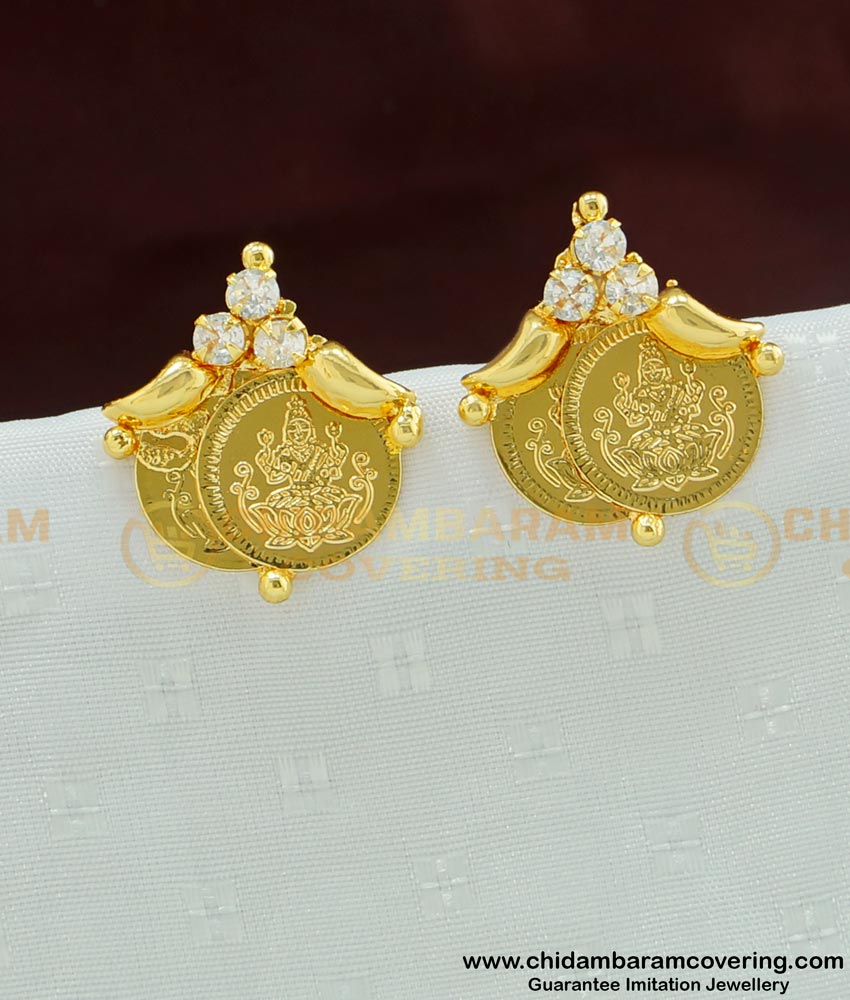 ERG466 - Traditional American Diamond Double Lakshmi Coin Stud Earring For Women
