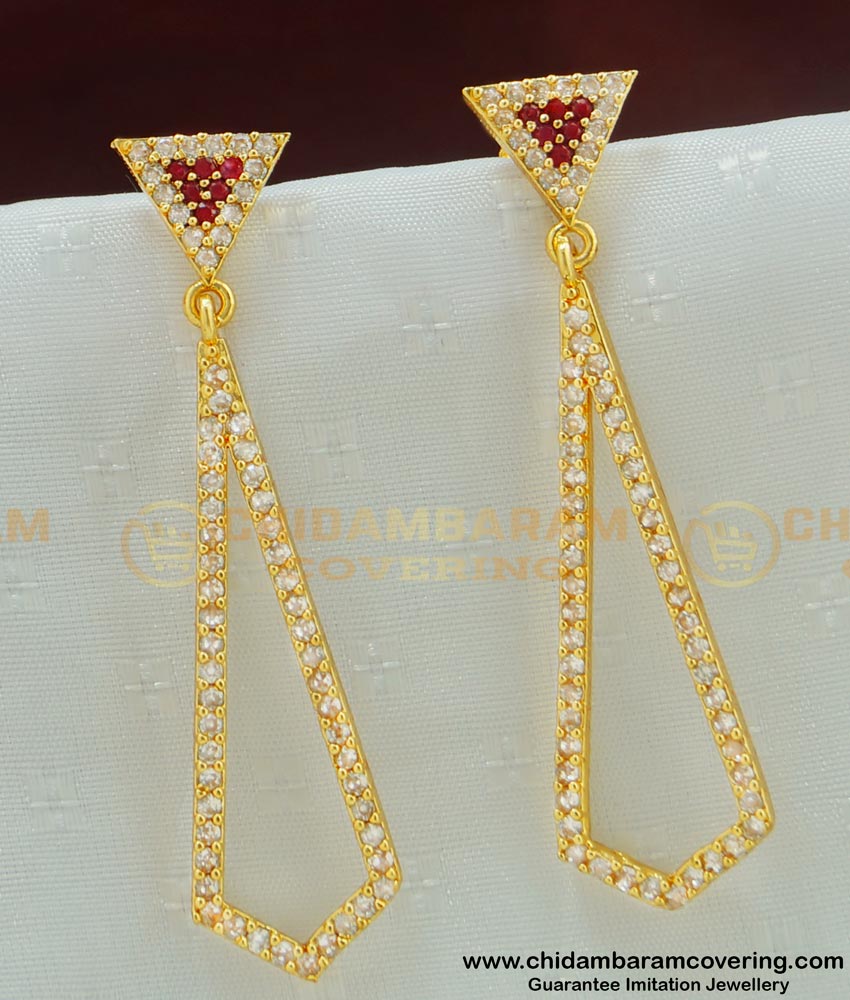 ERG479 - Unique American Diamond Designer Long Gold Plated Earring For Modern Girls