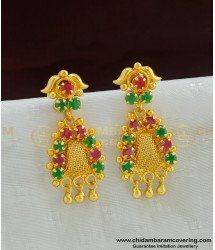 ERG483 - Beautiful Net Pattern Ruby Emerald Indian Gold Stone Earrings 