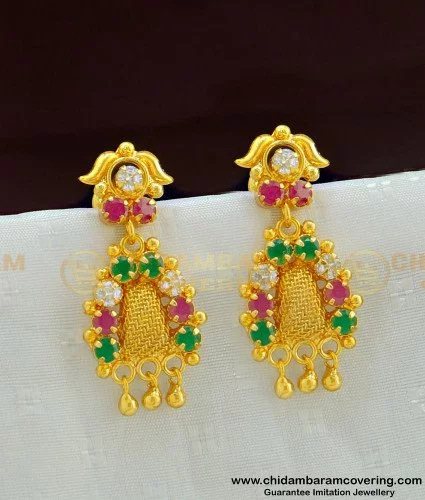 Gold Plated Artificial Imitation Jewellery White Color Geometric Design  Stud Earring