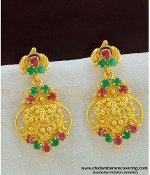 ERG488 - Bridal Wear Ruby Emerald Gold Dangle Earring for Female