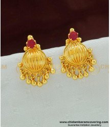 ERG495 - Traditional Gold Design Look One Gram Gold Ruby Stone Earring for Women