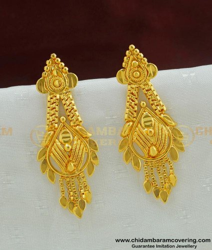 ERG498 - Beautiful Design Gold Covering Long Dangle Earrings Designs for Women