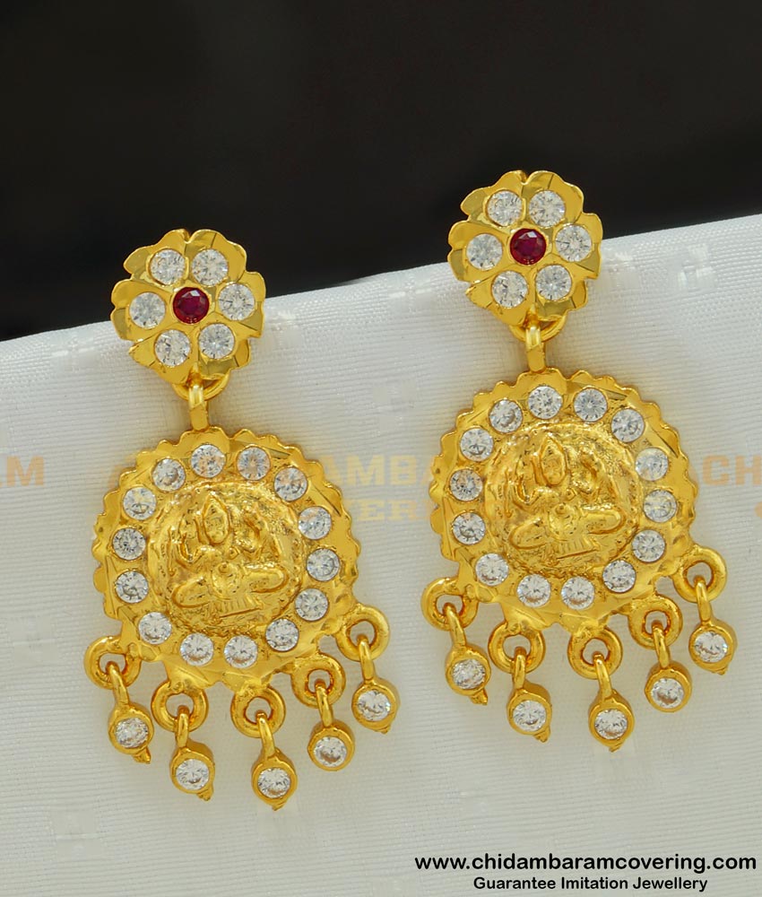 ERG516 - Latest Collection Gold Plated Lakshmi Design Impon Long Earrings Buy Online