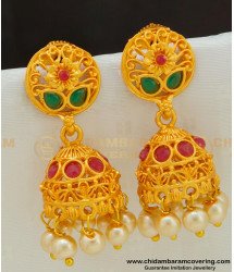 ERG518 - Latest Golden Matti Earrings Cage Design Flower Jhumkas Temple Jewellery Earrings