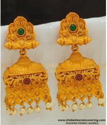 ERG522 - Beautiful Antique Jhumkas Gold Matte Finish Stone Temple Jewellery Buy Online