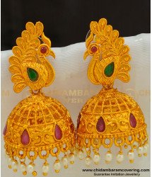 ERG523 - South Indian Temple Jewellery Peacock Design Jhumkas Earring