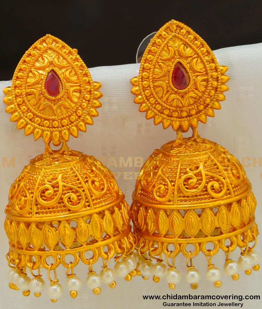 ERG524 - Traditional Temple Design Jhumka Bridal Wear Big Jhumkas for Wedding 