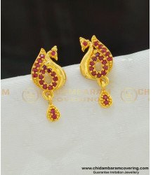 ERG527 - Light Weight Peacock Design Ruby Stone One Gram Gold Plated Stud Earrings