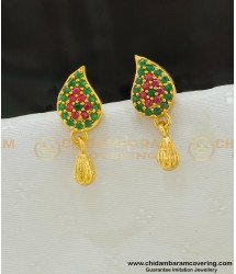 ERG529 - Trendy Ruby Emerald Mango Design Micro Gold Plated Small Stud Earrings