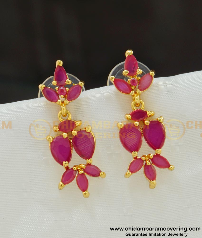 ERG533 - Trendy Full Pink Stone Beautiful Danglers Design Indian Gold Stone Earrings