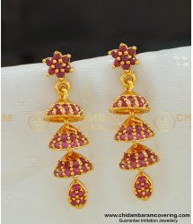 Erg534 - Unique High Quality Bridal Gold Jhumka Design Ruby Stone 3 Step Jhumkas Earrings