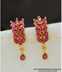 ERG535 - Attractive Gold Plated Party Wear Leaf Design Ruby Stone Studs Earring Imitation Jewellery
