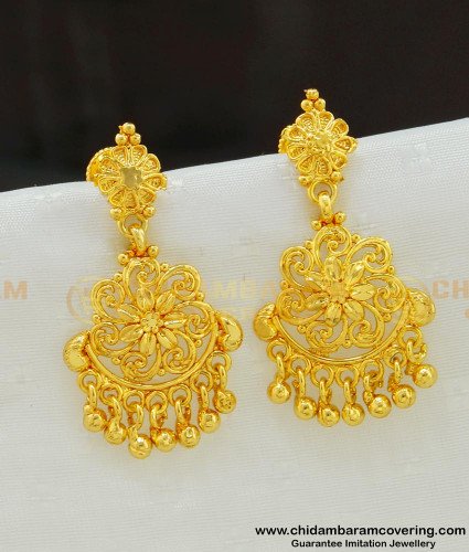 ERG542 - Latest Dangler Earrings Gold Flower Design One Gram Gold Jewellery