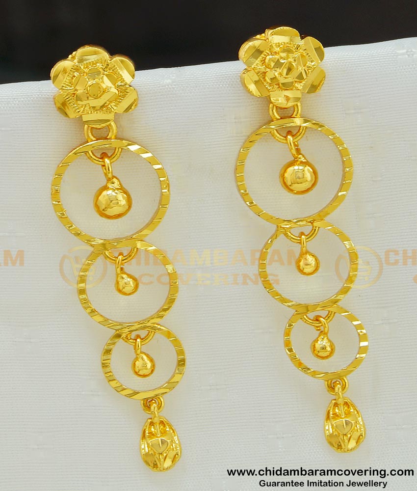 ERG545 - Gold Style Plain Gold Plated Long Dangler Earrings For Modern Girls