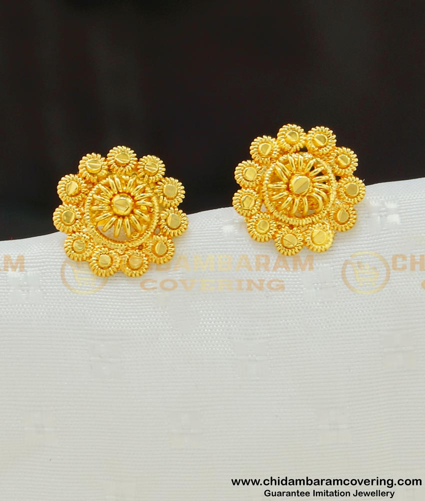 ERG548 - Daily Wear Gold Plated Medium Size Stud Designs Imitation Earrings for Girls
