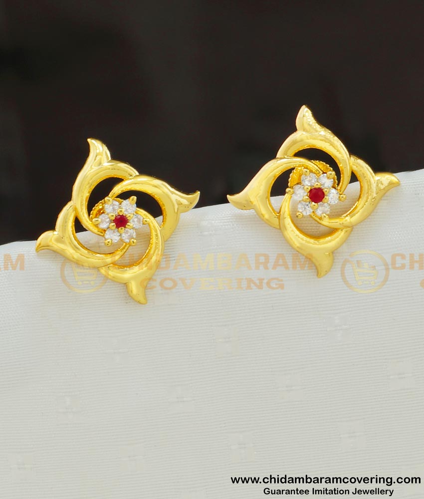 ERG550 - Unique Party Wear Ad Stone Studs One Gram Gold Artificial Earring Online