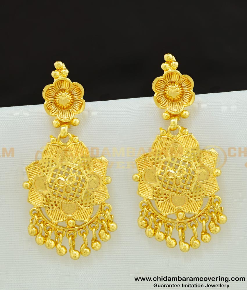 ERG560 - Latest Dangler Earrings Gold Flower Design One Gram Gold Plated Jewellery