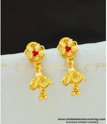 ERG563 - Beautiful Cute Small Petal Shape Ruby Stone Jhumkas Gold Plated Jhimiki Earring Designs 