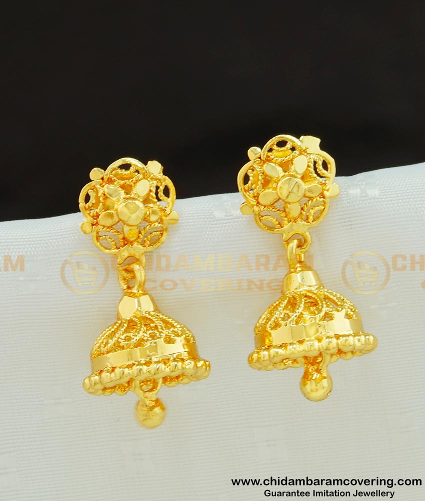 ERG568 - Stunning Gold Daily Wear One Gram Gold Jhumkas Designs for Girls