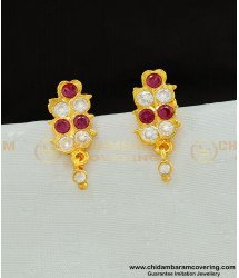 ERG570 - Impon Pink and White Stone Daily Wear Stud Designs One Gram Gold Earrings Online