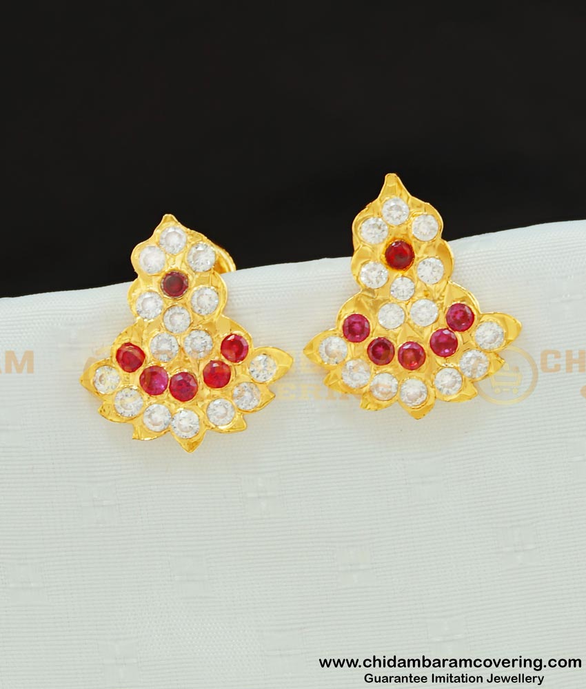 ERG572 - Traditional Impon Stone Earring Gold Design South Indian Studs for Women