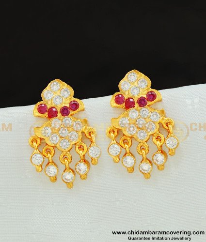 ERG573 - New Design Impon Pink and White Stone Gold Design Earring Buy Online