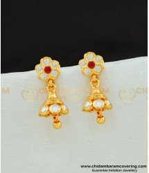 ERG575 - Traditional Impon Handcrafted Solid Design Stone Small Jhumkas for Girls
