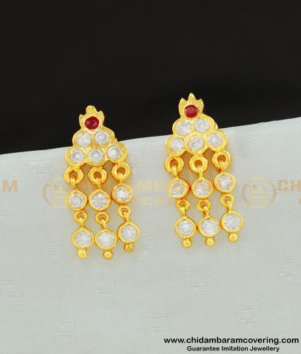 ERG577 - Attractive Five Metal Hanging Stone Drops Earrings Design Indian Jewellery