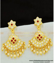 ERG585 - Latest Gold Impon Earring Design Five Metal Stone Big Danglers for Wedding