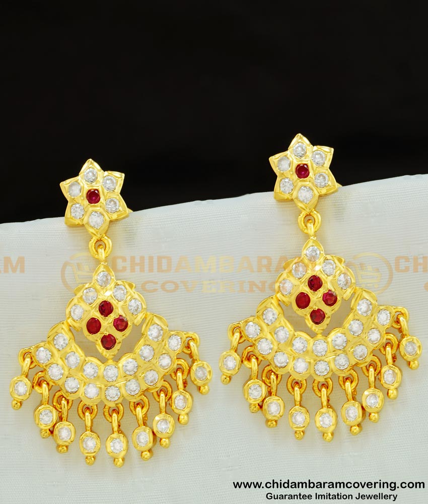 ERG585 - Latest Gold Impon Earring Design Five Metal Stone Big Danglers for Wedding