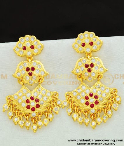 ERG587 - Latest Bridal Wear Impon Dangler Real Gold Like Guarantee Stone Big Size Earrings