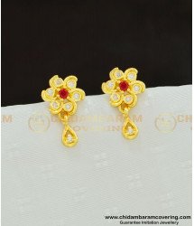 ERG591 - Cute Small Flower Design White and Ruby Stone Stud Earrings for Girls