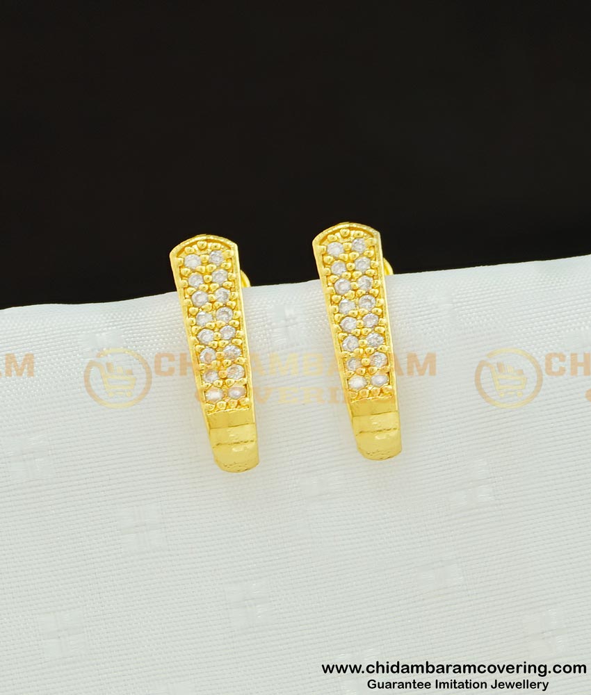 ERG593 - Stunning Gold Full White Stone J Shape Gold Stud Earrings Online