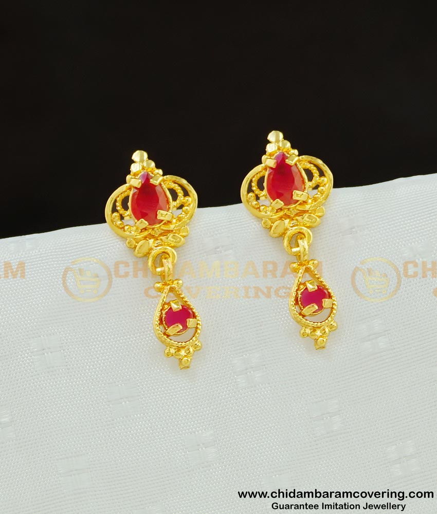 ERG598 - Good Looking Ruby Stone Gold Covering Kammal Small Stud Collection Online 