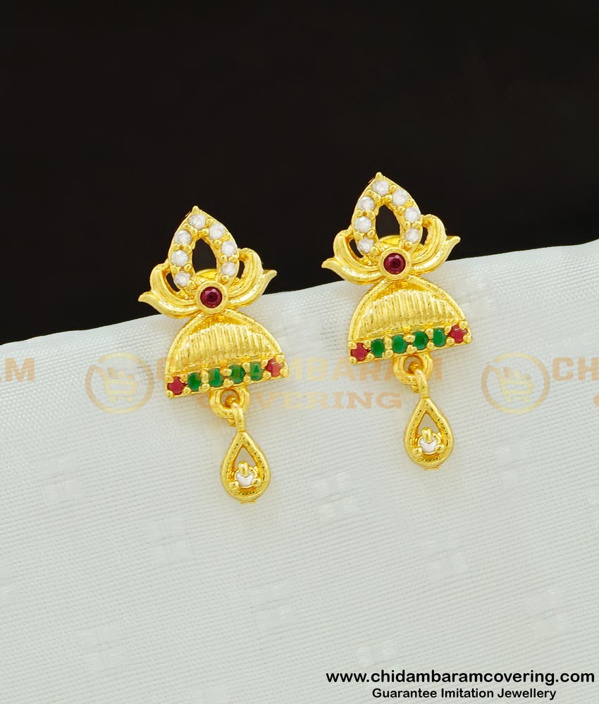 ERG603 - One Gram Gold Light Weight Multi Colour Stone Cute Small Gold Earrings for Baby Girl 