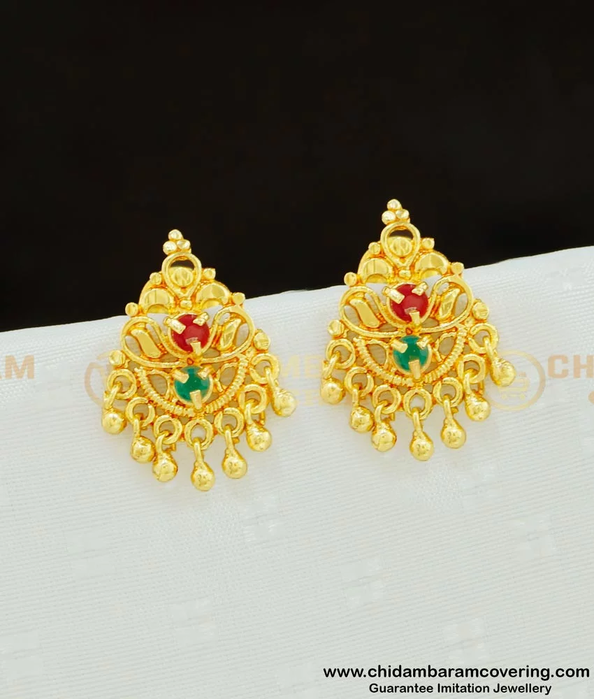 Buy Traditional Gold Design One Gram Gold Ruby Emerald Stone Earring ...