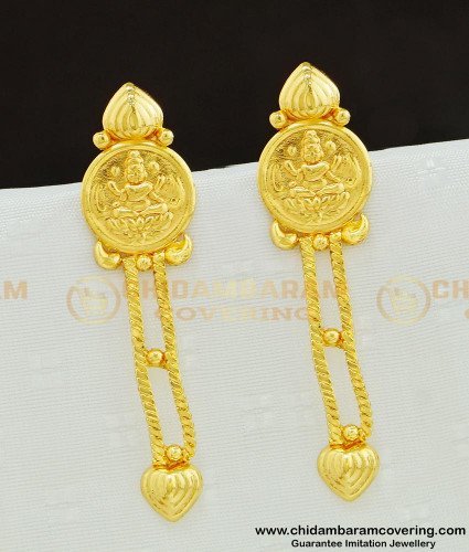 ERG613 - New Gold Pattern Lakshmi Design Long Dangle Earrings for Women