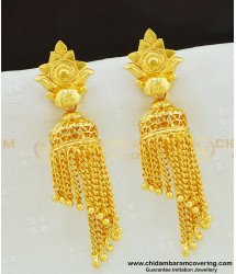 ERG615 - First Quality Gold Design Hanging Chain Jhumka Earing One Gram Gold Jewellery 