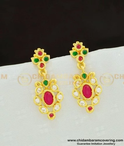 22K Gold Drop Earrings For Women - 235-GER16370 in 2.600 Grams